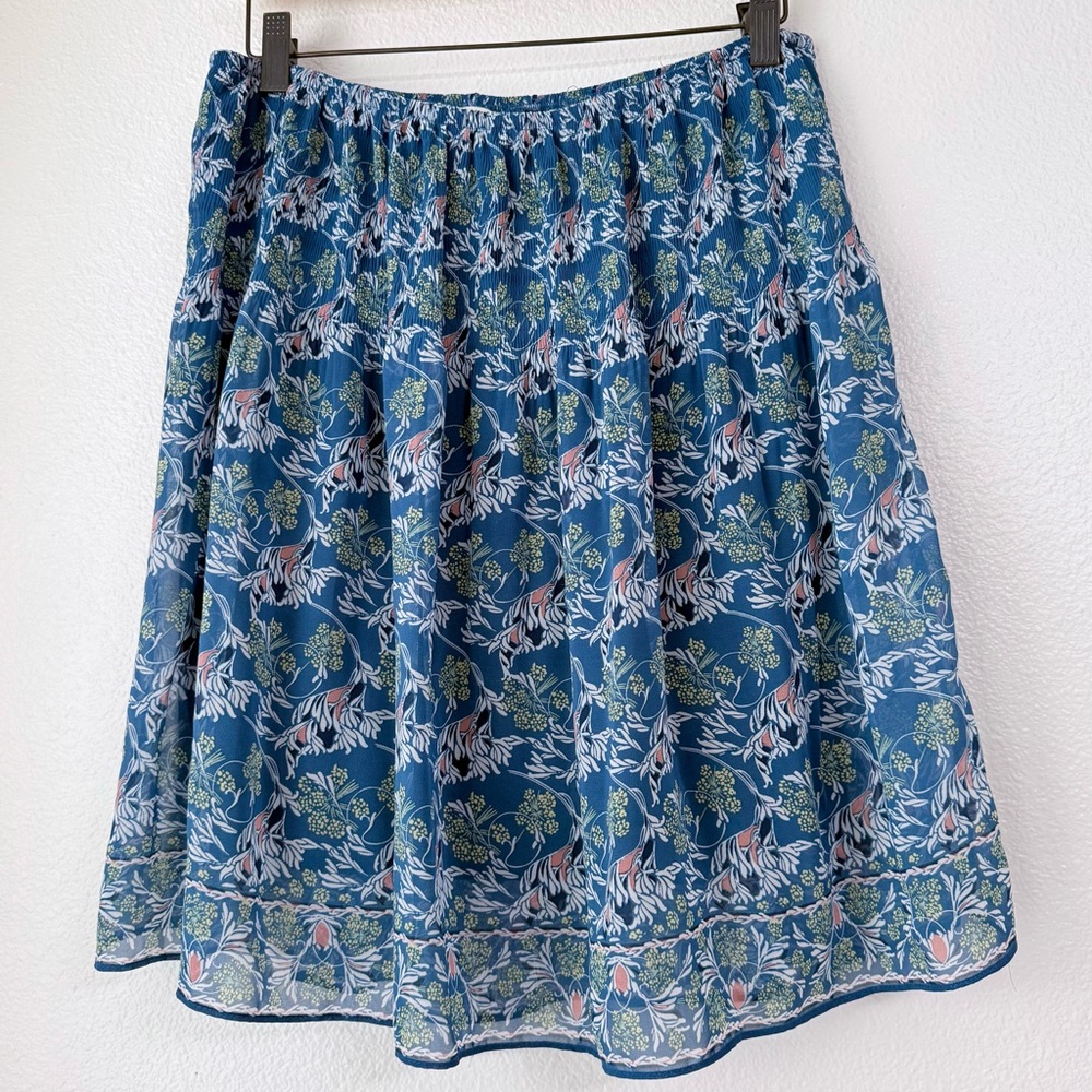 Max Studio Blue Floral Plissé Gathered Elastic Waist Midi Skirt-Size Large